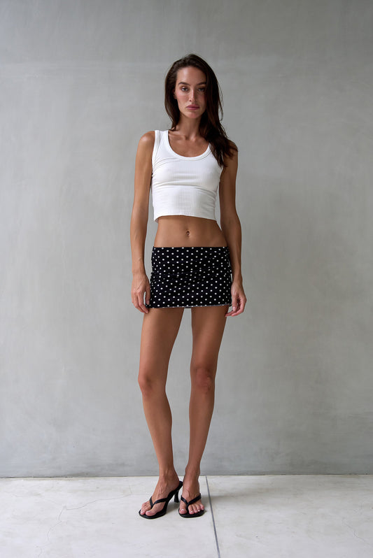 “Frey” raw edges mini skirt (blk polkadot)